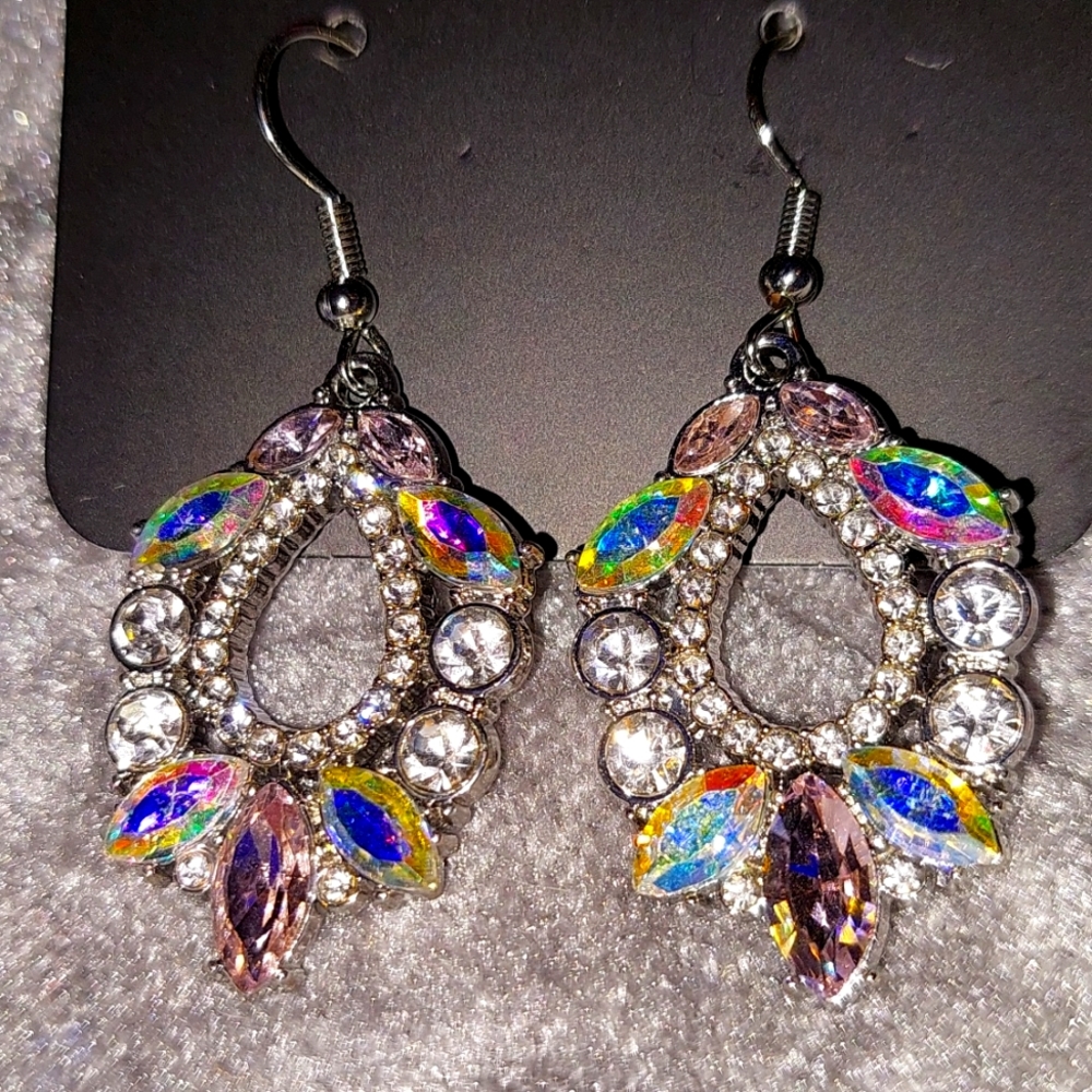 Blue Iridescent Necklace Earrings Holographic Set - Picture 6 of 17